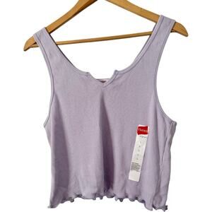 NWOT Hanes Lavender Purple Ribbed Tank Top Size Large Cropped Lettuce Hem